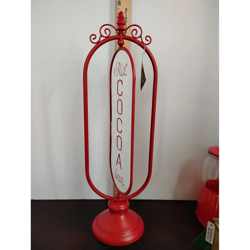 Sleigh Bell Bistro Hot Cocoa Bar Decor Set Sign Cookie Jar Miniature Stand 3pc